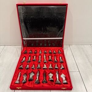 12x12 solid brass metal Red and Black Chess Set with velvet Case